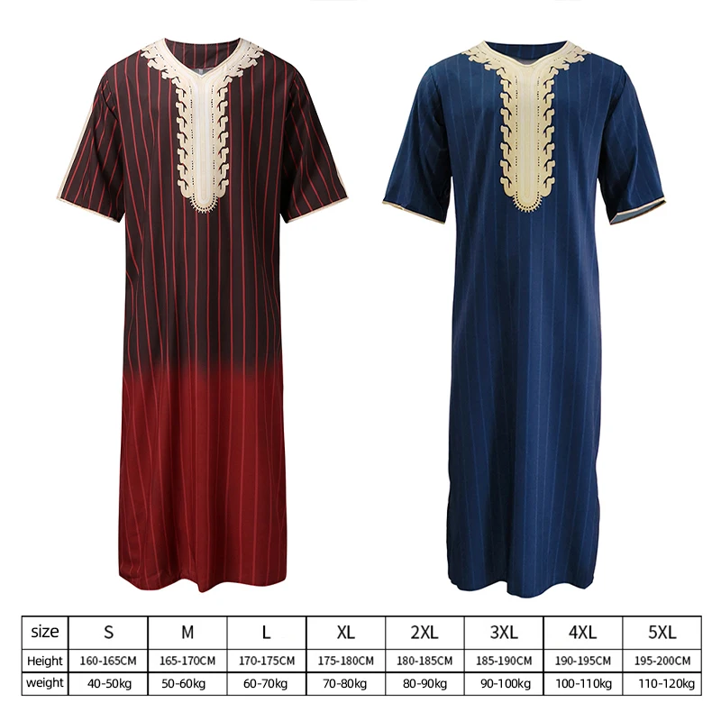 Summer Men's Muslim Clothing Thobe Islamic Arabic Kaftan Short Sleeve Loose Robes Abaya Arab Middle East Traditional Clothing