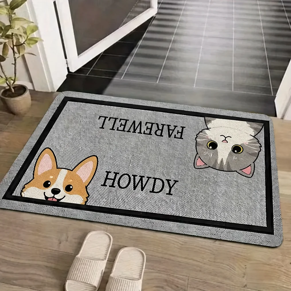 Cute Cartoon Animal Welcome Doormat Funny Hello Bye Text Pattern Floor Mat for Front Door Entryway Indoor Pet Lover Home Decor