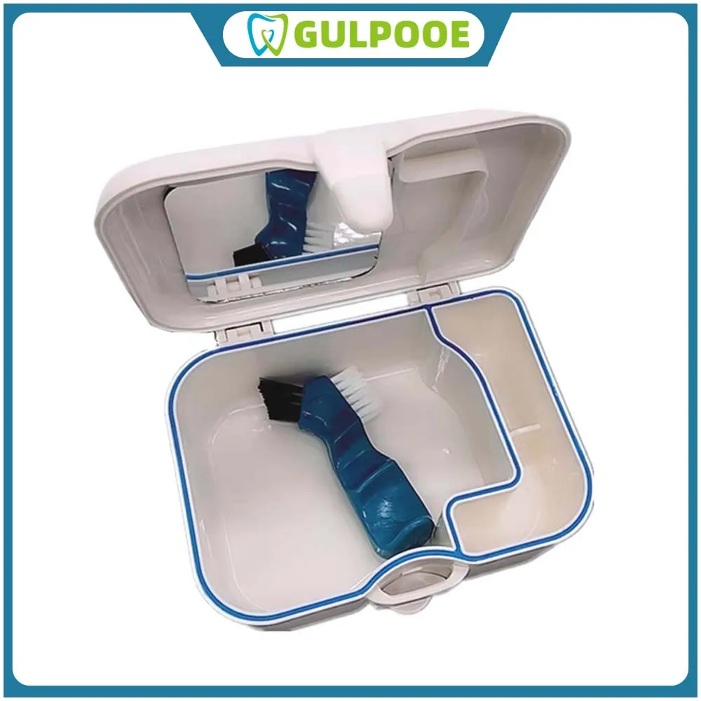 GULPOOE False Teeth Storage Box Case With Mirror And Clean Brush Denture Case Retainer Container Portable Denture Box Dental Lab