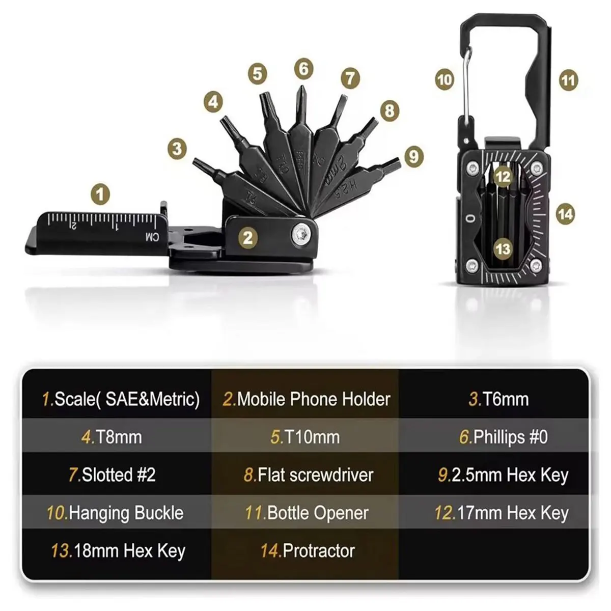 NEW 14-in-1 Keychain Screwdriver Folding Multi-Tool for Emergency Car Repair, Pocket-Sized Hex Bits Set with Key Ring & Case