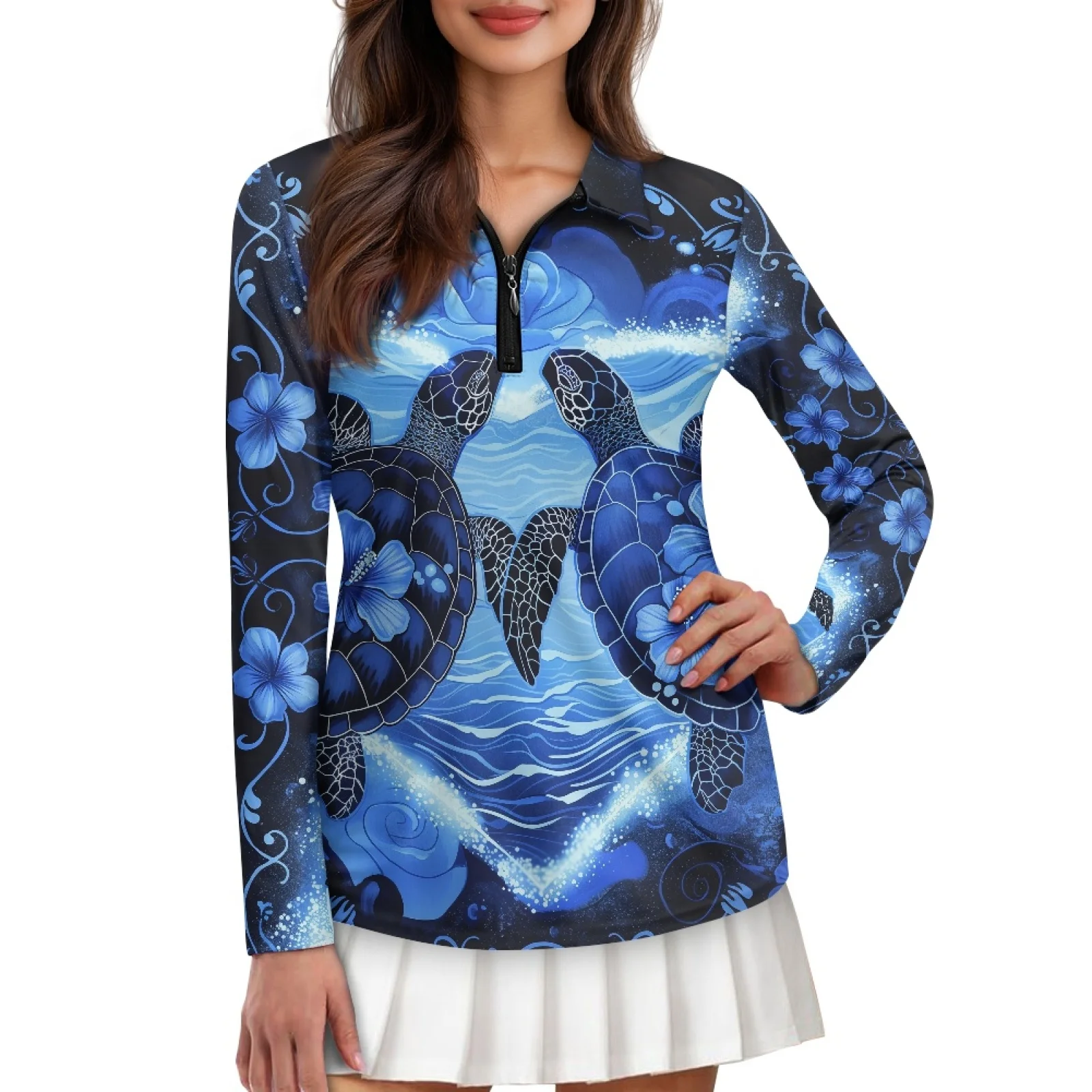 PENSTROLL Sea Turtle Womens Stretchy Pullover Training Wear Comfortable Running Polo Shirts for Tennis Court