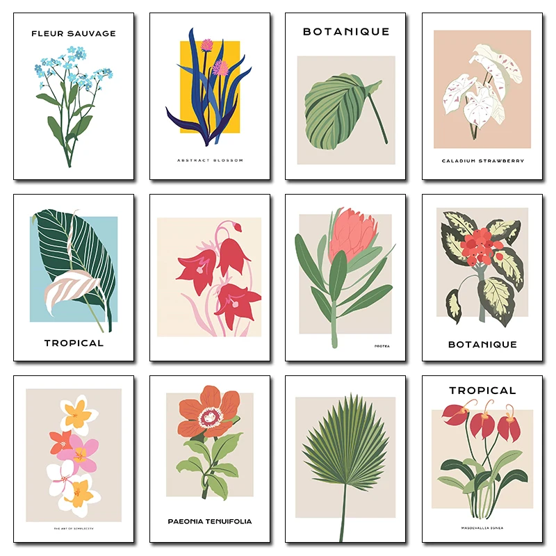 Ramo de plantas minimalista moderno, hojas de palma de loto, arte de bambú, carteles nórdicos, impresiones, pintura en lienzo, imágenes artísticas de pared, decoración del hogar