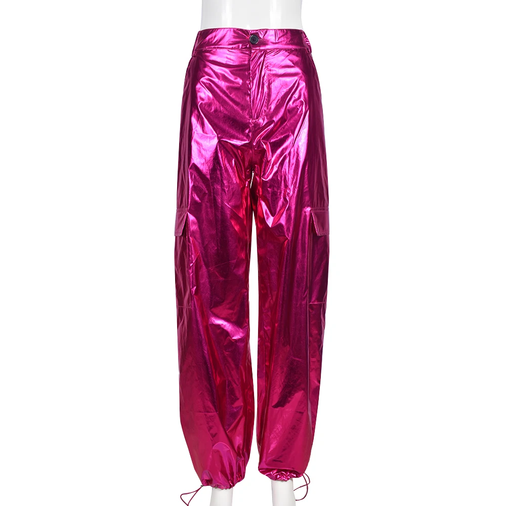 Women High Waist Ruched Harem Pants Sexy Metallic Gold Casual Baggy Trousers 2023 Spring Fall Fairy Grunge Clothes