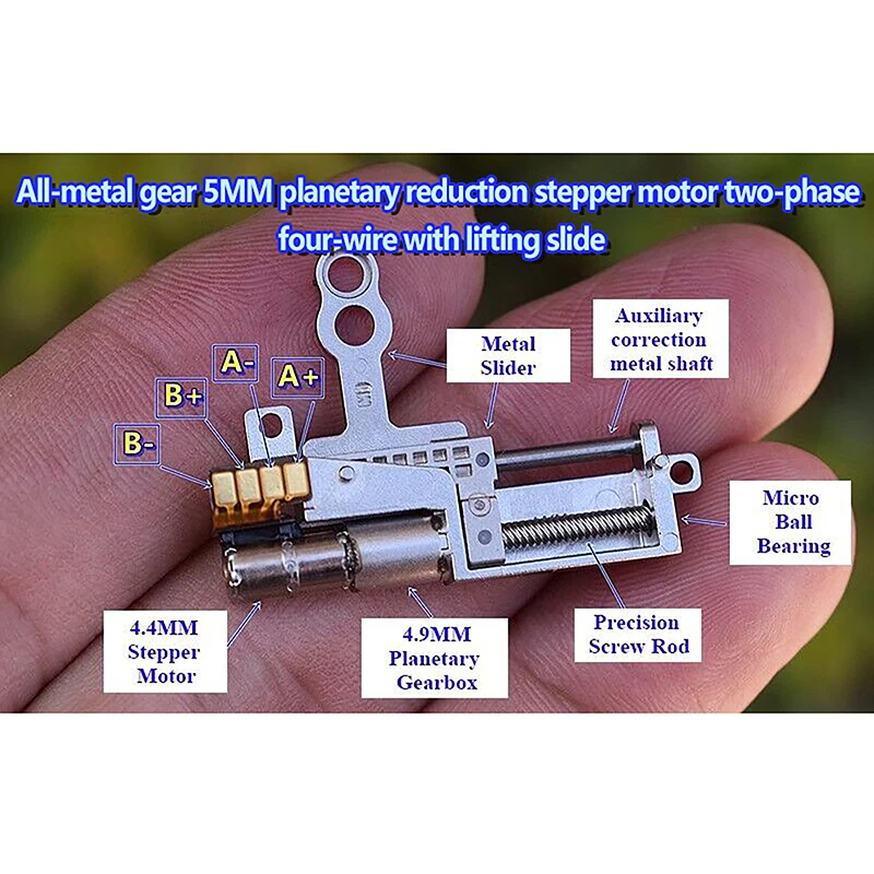 Micro Tiny 5mm Precision Planetary Gearbox Gear Stepper Motor 2-Phase 4-Wire Stepping Motor Linear Screw Metal Slider Stoke 5mm