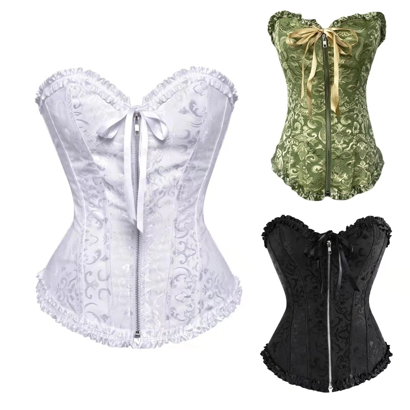 Lace Up Bustier Vintage Bodice Corset Top Backless Bustier Bodycon Mini Dress Boned Waist Trainer Front Zipper