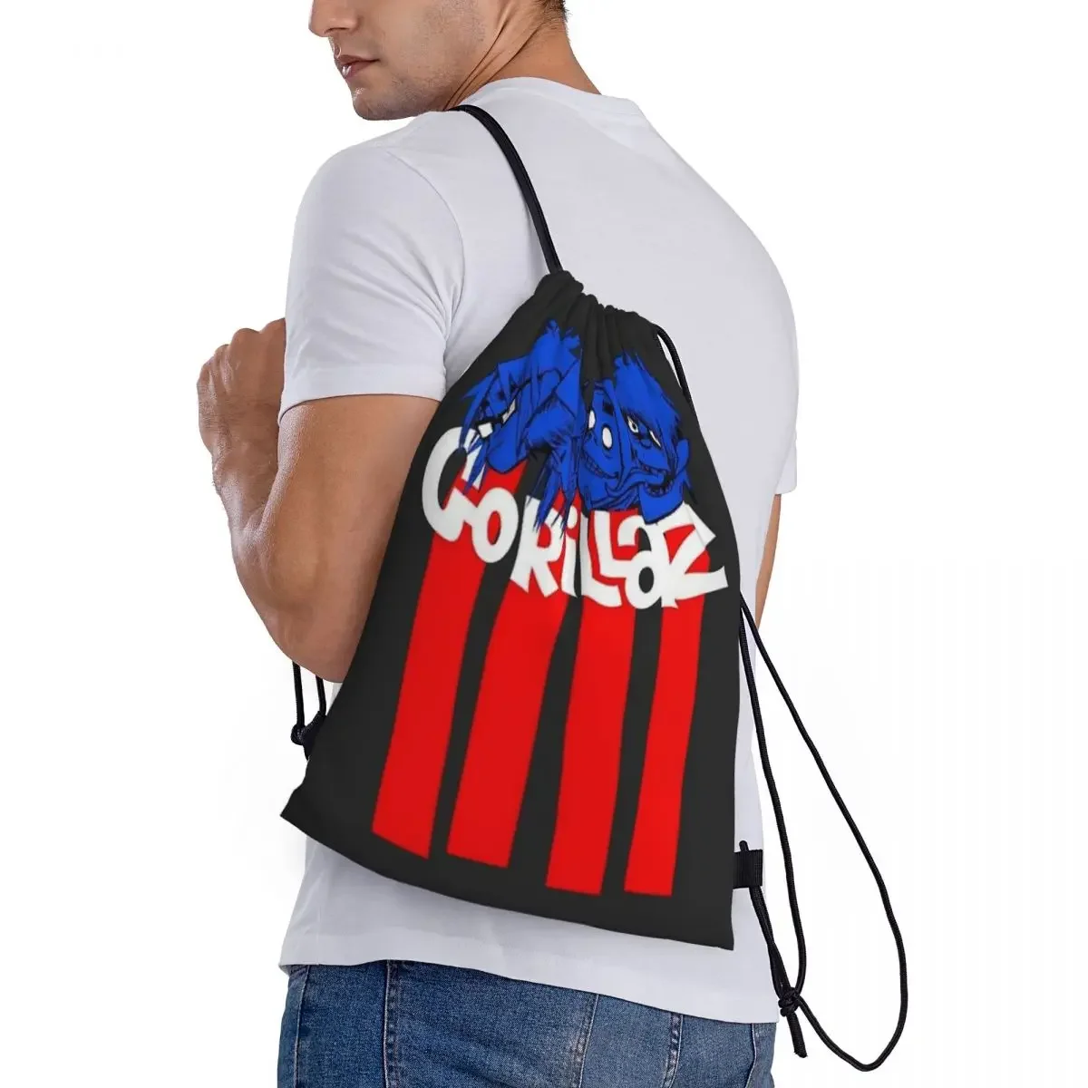 Custom Music Band Gorillazs Punk Rock Drawstring Bags Men Women Lightweight Sports Gym Storage Backpack