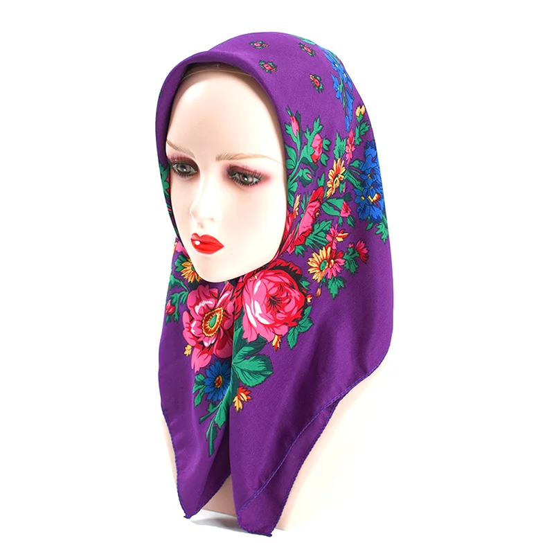 Russian Square Scarf Floral Print Bandana Headband Scarves For Women Ethnic Shawl Handkerchief Muslim Babushka Head Wraps