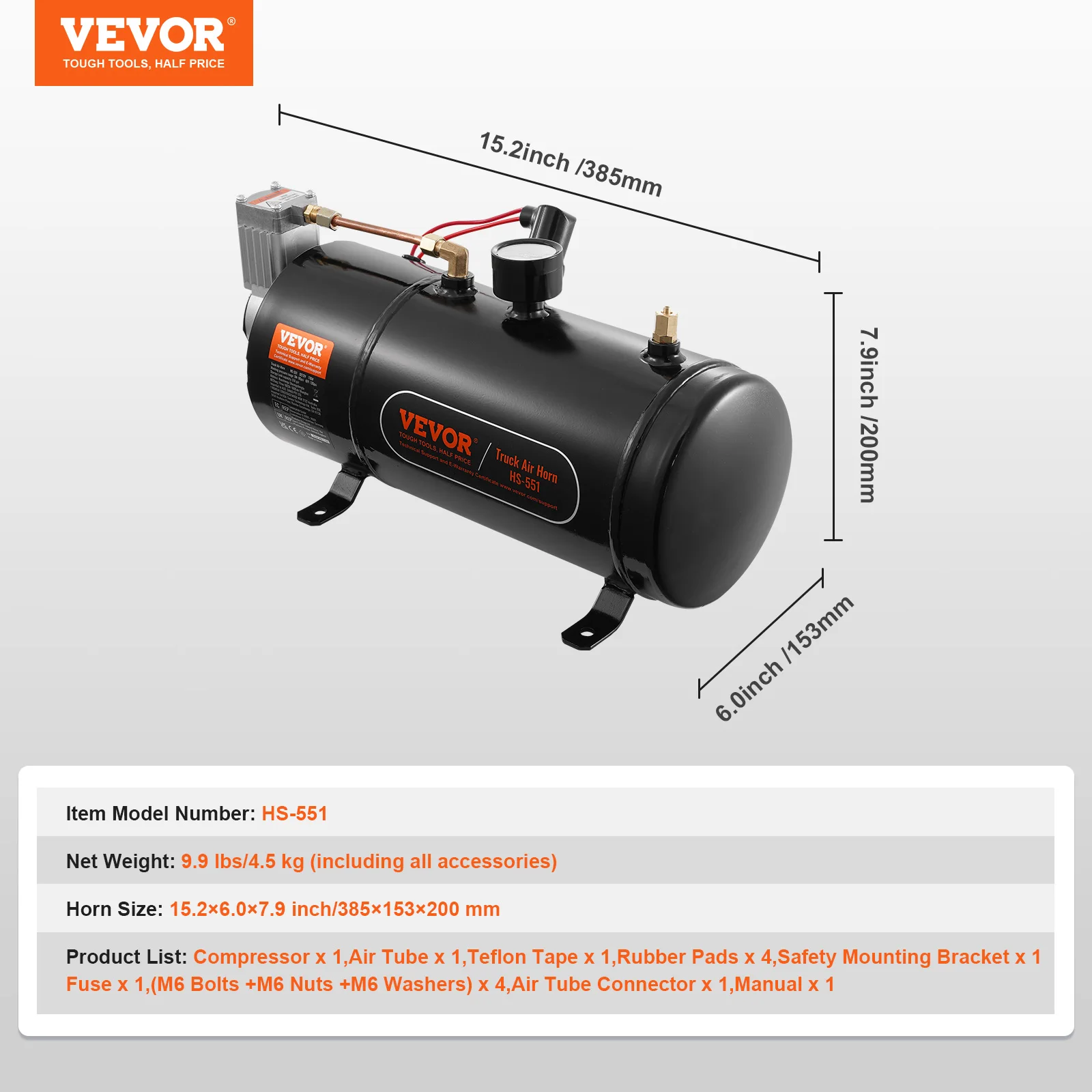 SucceBuy 12V luchtcompressor met tank 0,8 gal treinhoorn luchtcompressor 120 psi werkdruk ingebouwd luchtcompressorsysteem