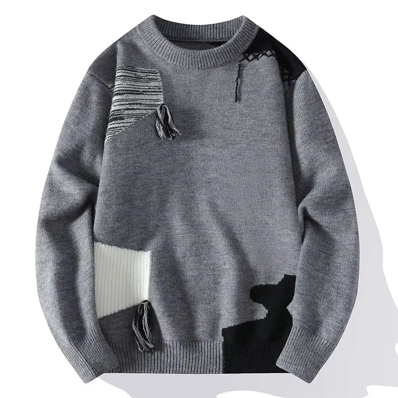 Pullover Men Clothes New Thick Fashion Warm Color Blocked Sweater for Men in Autumn and Winter, Loose Knitted Sweater
