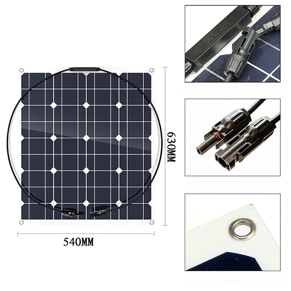 100W 18V Portable Solar Panel Kit High Efficiency Durable Solar Panel PET Semi-flexible for Car RV Boat Camping Hiking Charging