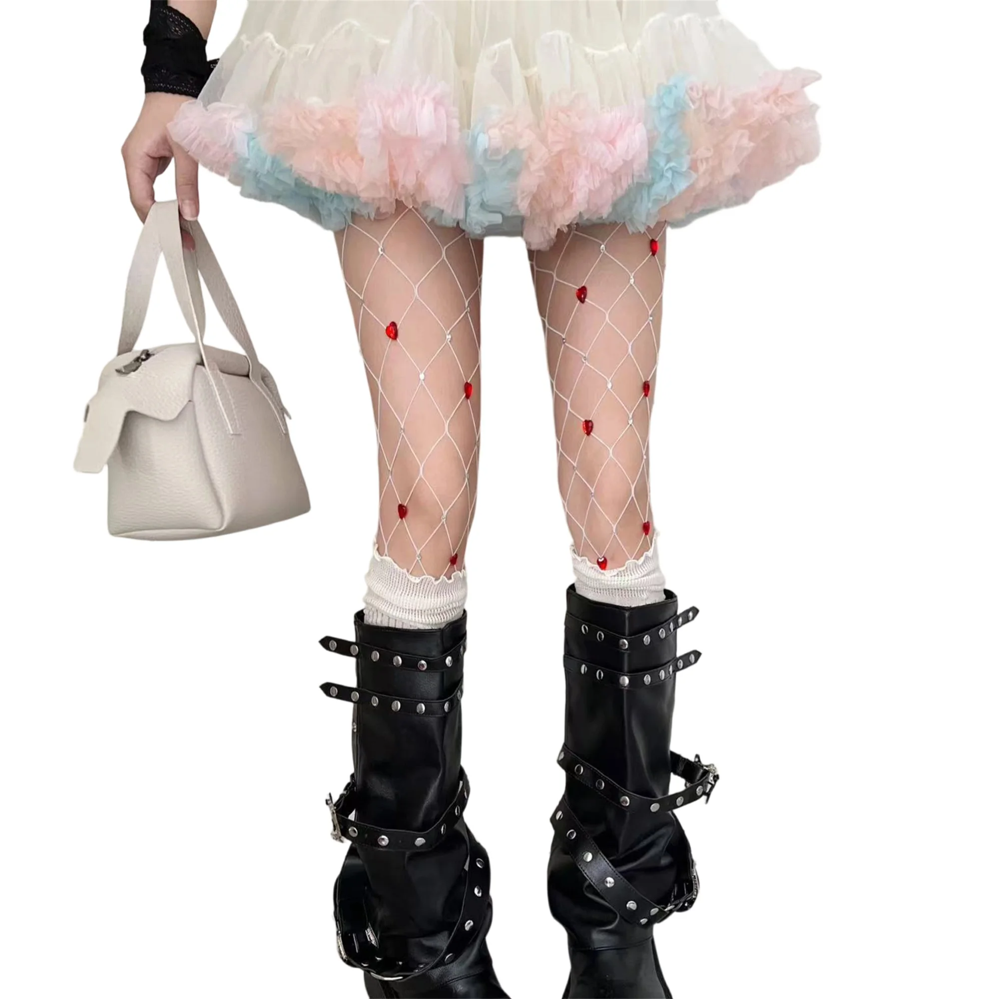 

Women Fishnet Stockings Sweet Heart Sheer Pantyhose Elastic Fit Socks Tights