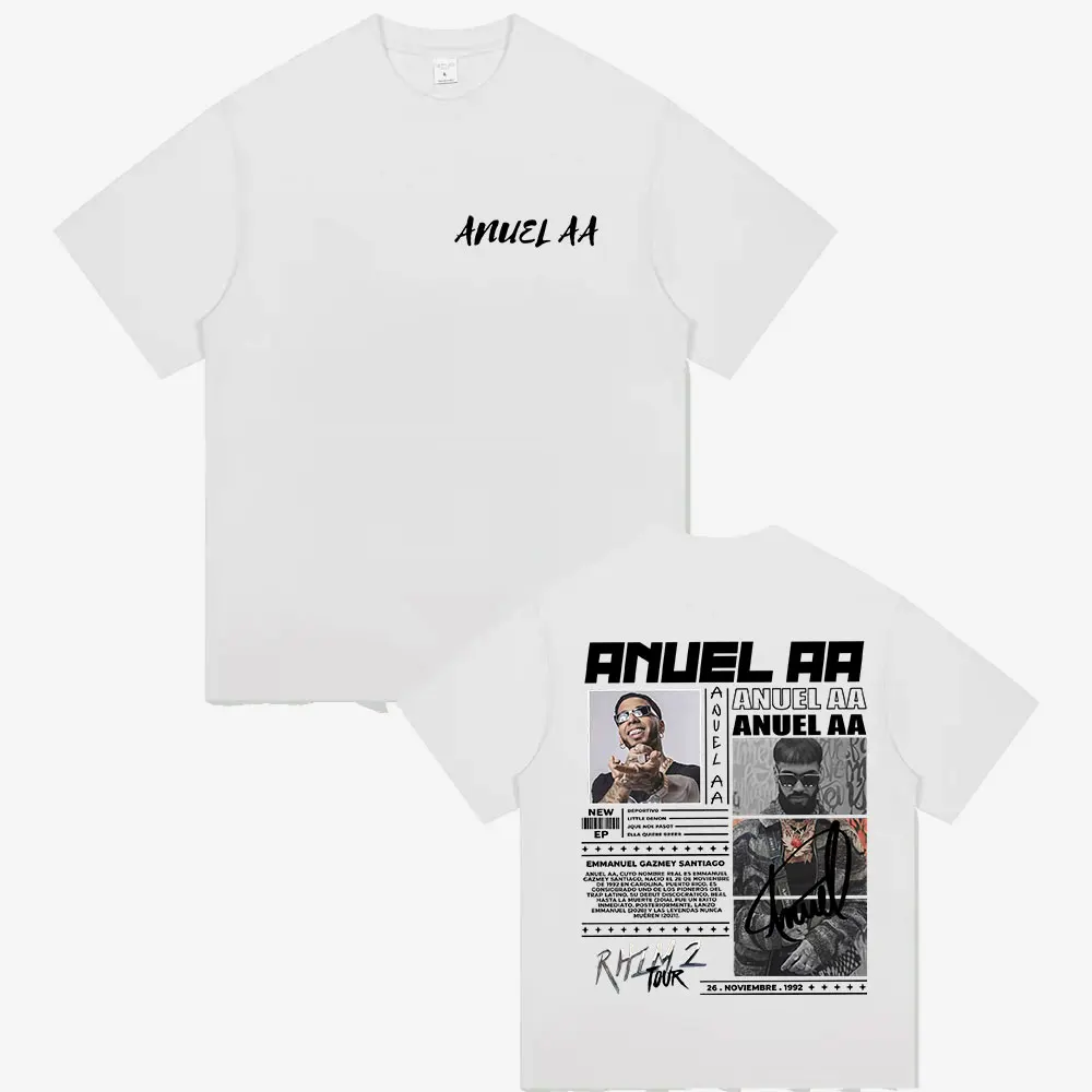 Rapper Anuel AA Rhlm 2 Tour Fans Gift T-shirts Men's Retro Style Hip Hop Short Sleeve T Shirt Casual Cotton Tees Streetwear