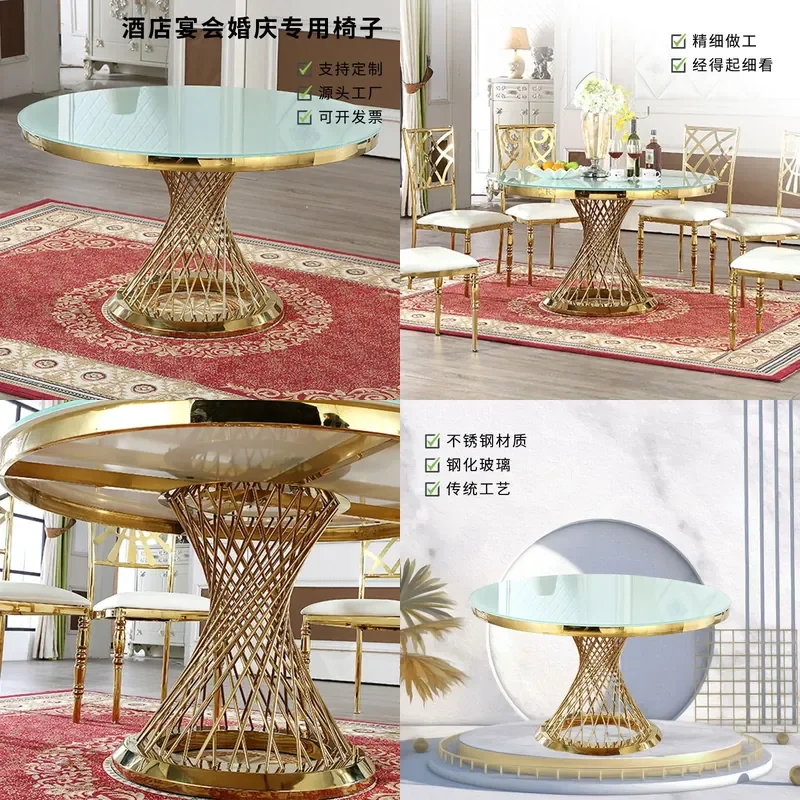 Wholesale Nordic Light Luxury Stainless Steel Dining Table for Wedding Banquet Hotel Use Small Waist Shape Table Rack