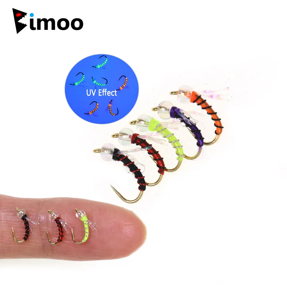10 piezas # 16 Señuelos de pesca de muja de vidrio artificial sin púas, tipo Zebra, para imitación de ninfa, mosca, caddis, pupa, larva, emergente, mosca húmeda, para trucha y pescada gris