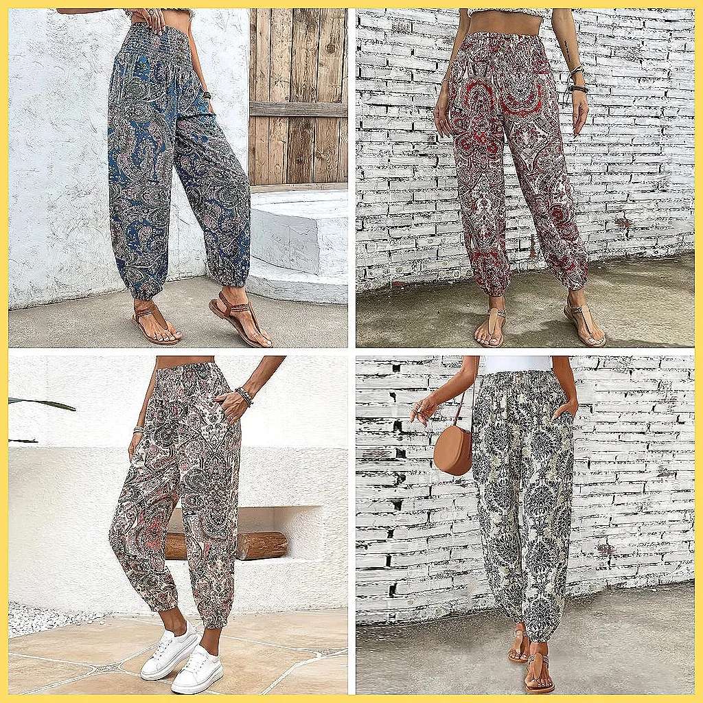 

Women's High Waist Casual Pants, Loose Fit & Slimming Printed Trousers for Women