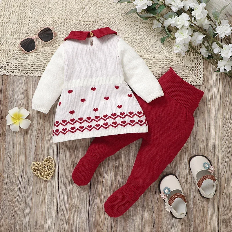 Toddler Outfit Sets Autumn Winter Warm Knit Newborn Infantil Girls Turtle Neck Long Sleeves Sweaters Tops+Trousers Clothes Suits