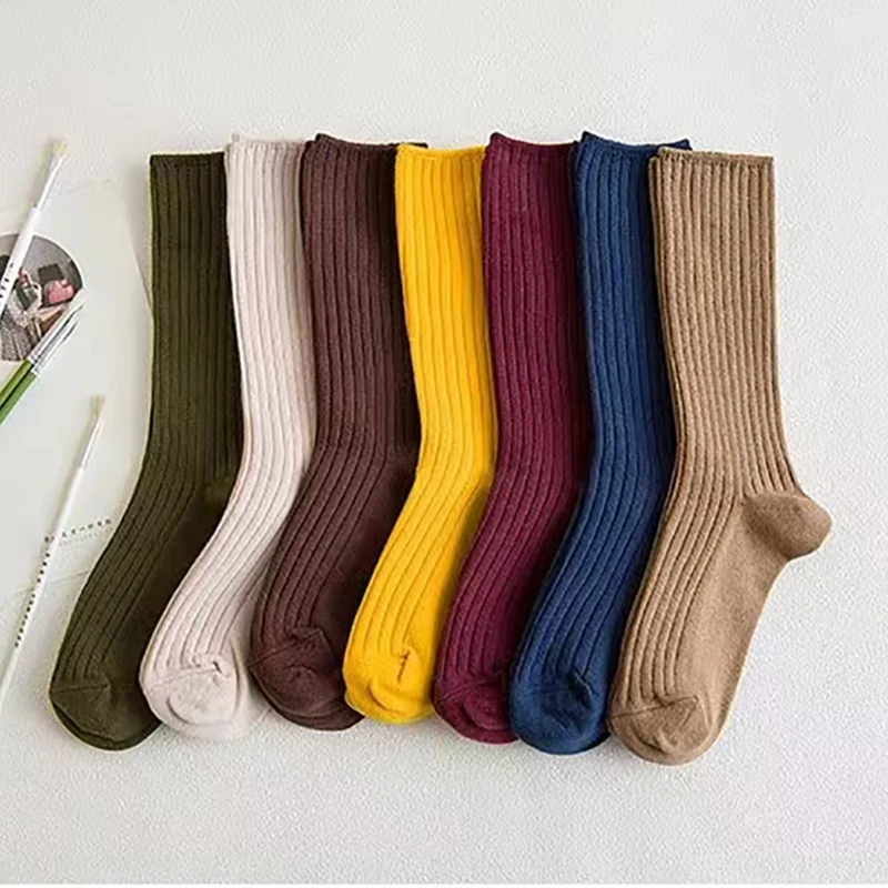 1 Pair Women Socks Korean New Loose Socks Cotton Solid Color Autumn Winter Knitting Retro Student Girls Stockings image 4