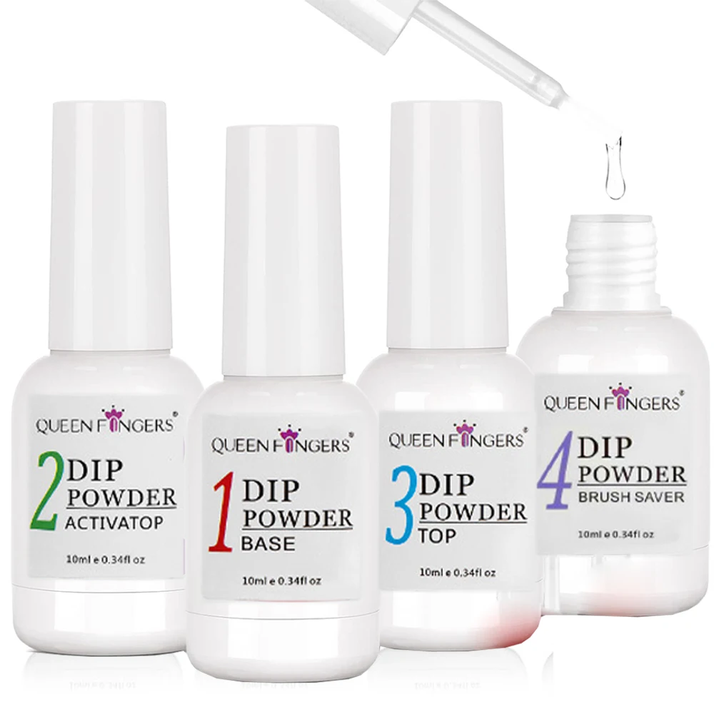 Dip Powder Gel Liquid Set Base-Top Coat, Activator, and Brush Savor Dipping Powders Essentials Kit (Steps 1-4), Acrylic Manicure