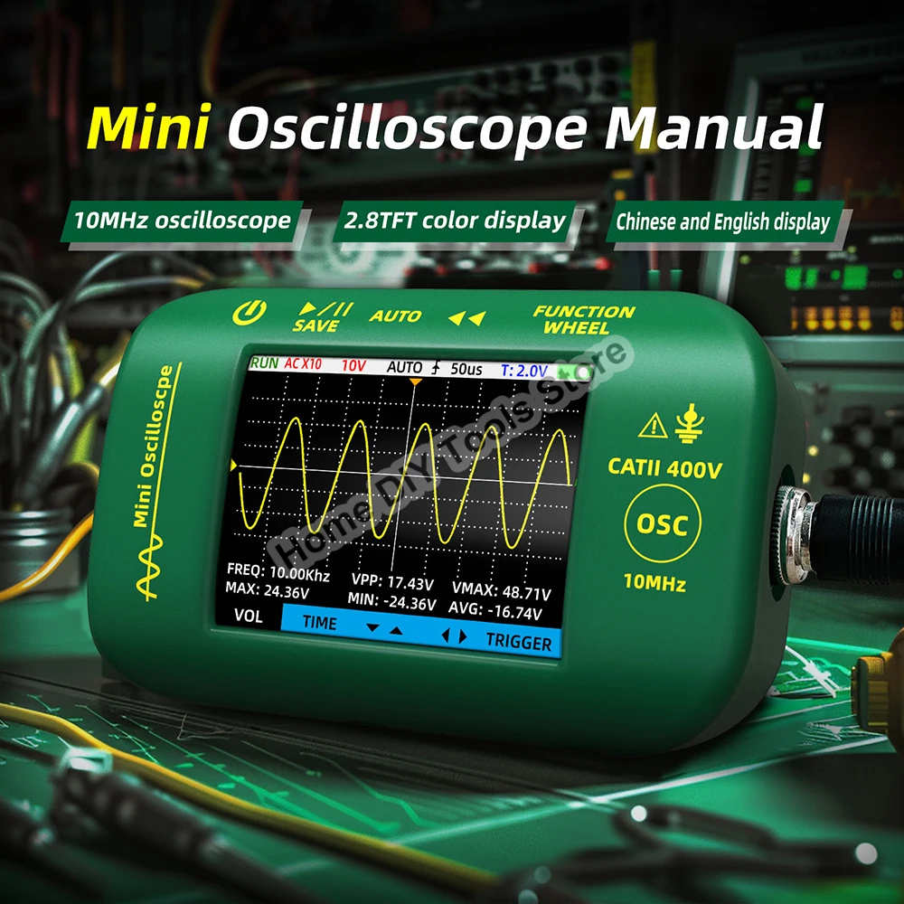 OT2 2IN1 Mini Digital Oscilloscope Multimeter 10MHz 48MSa/s Professional Signal Generator Large LCD Data Storage Graphic Tester