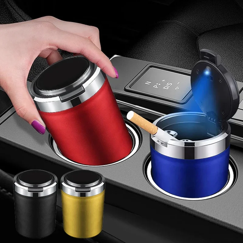 Car LED Light Cigarette Ashtray Container For Fiat 500 500C 500X 500L Abarth 695 Garbage Coin Storage Cup Auto Accessories