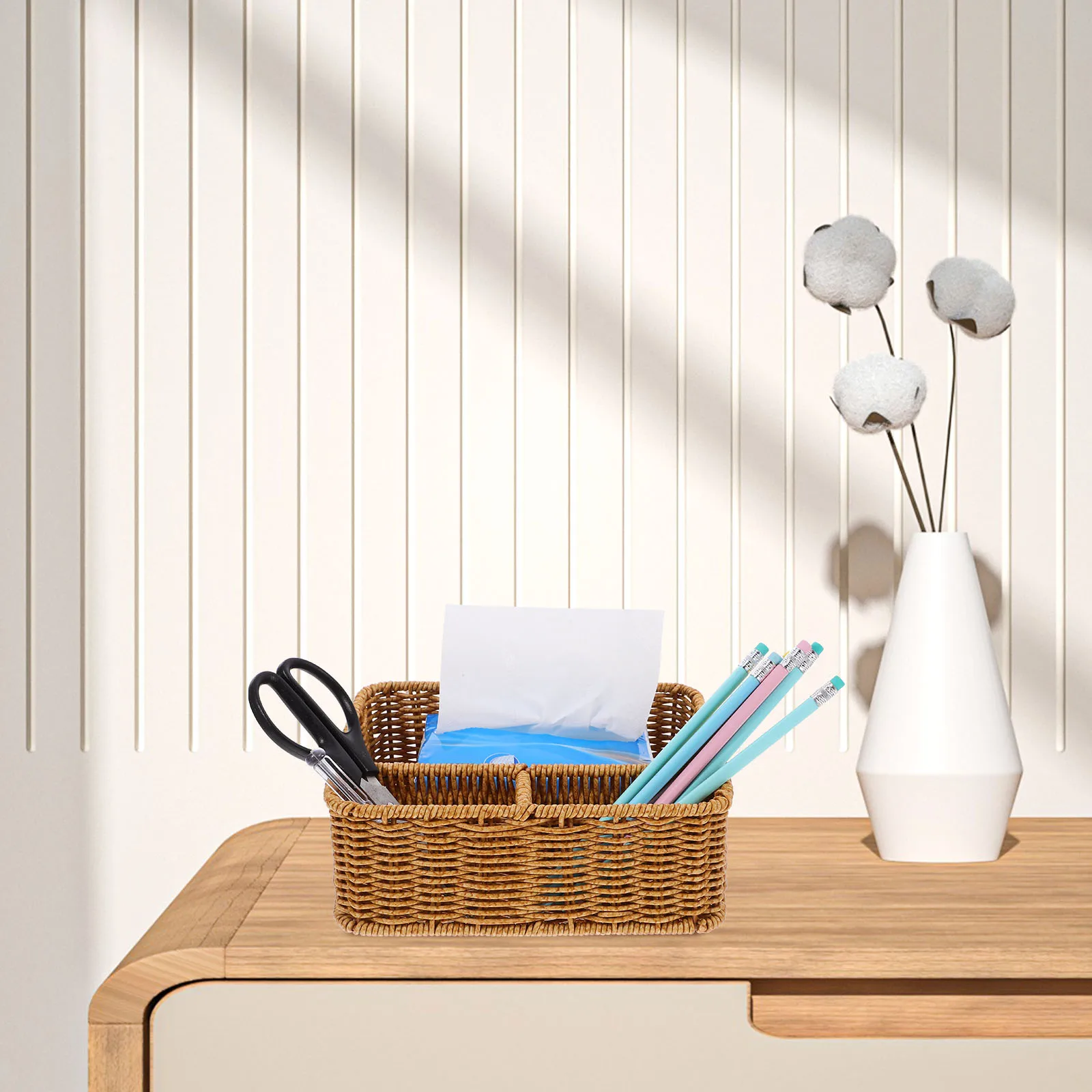 

Imitation Rattan Tissue Box Partition Tray Woven Holder Square Case Plastic Home Supplies Napkin Container Remote Storage
