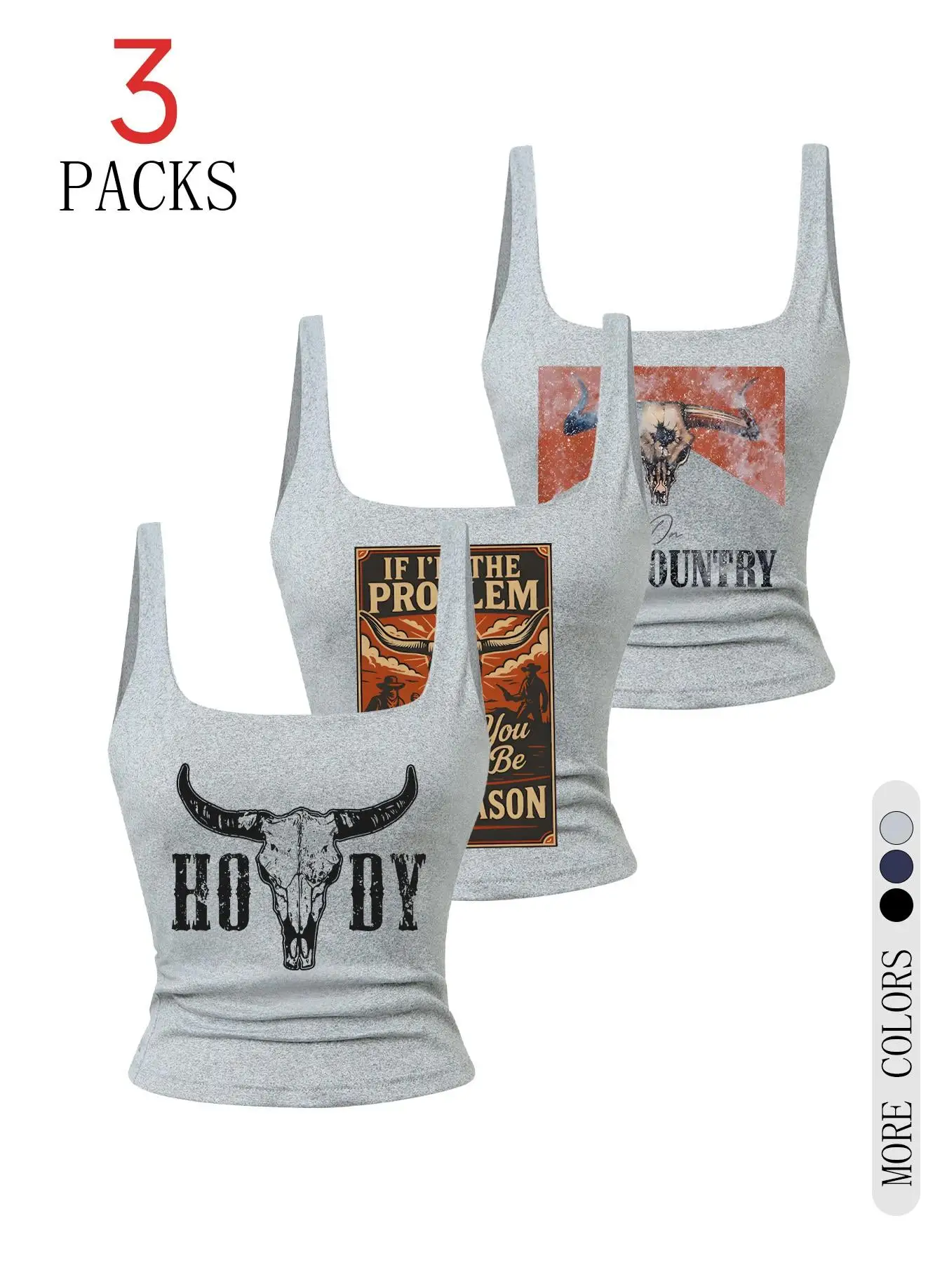 3-Pack Sexy Slim-Fit Crop Tops, Soft & Comfortable Fabric, Ideal for Daily Wear, Shopping, Sleepwear, Summer Fashion, Bull Poste