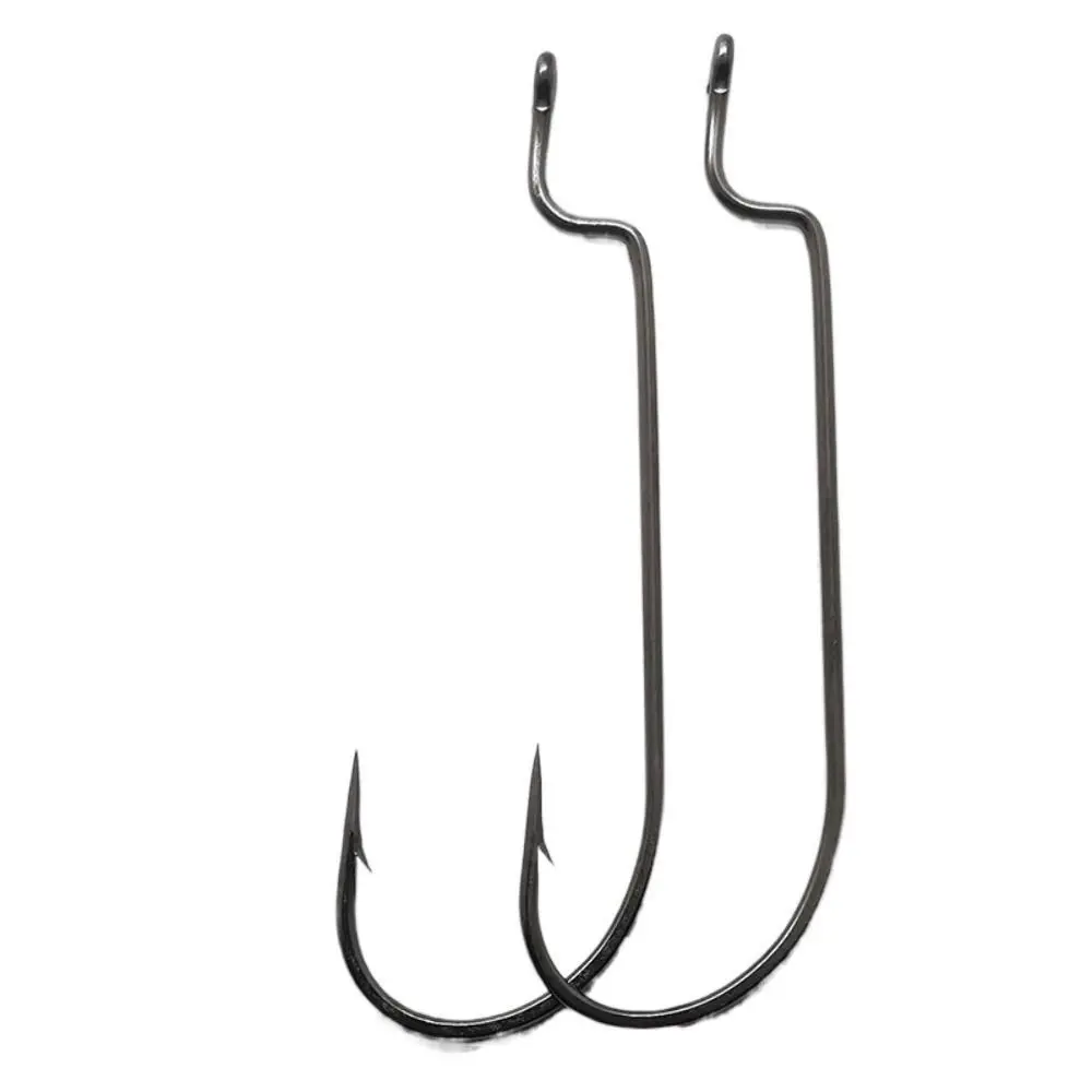 50PCS Fishing Tackle 4#-5/0# Wide Belly Crank Hook Automatic Flip Barbed Sea Fishing Hook High Carbon Steel Single Perch