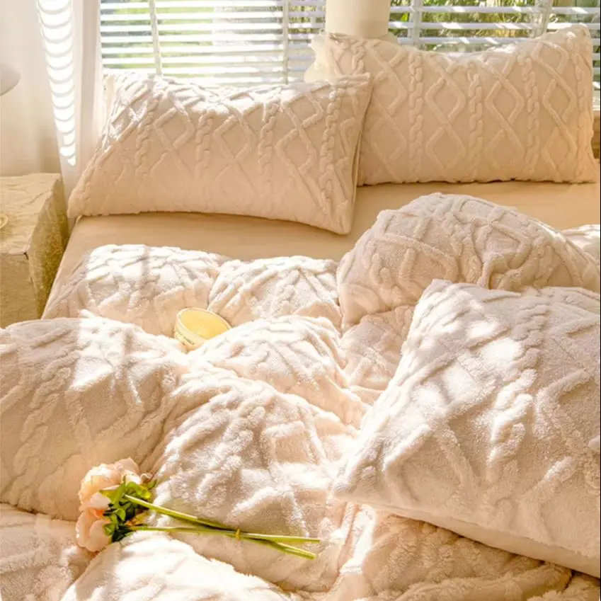 3PCS Girls Room Warm Velvet Duvet Cover Skin-friendly Comforter Quilt House De Couette Bedding Soft Touch Bed Cover