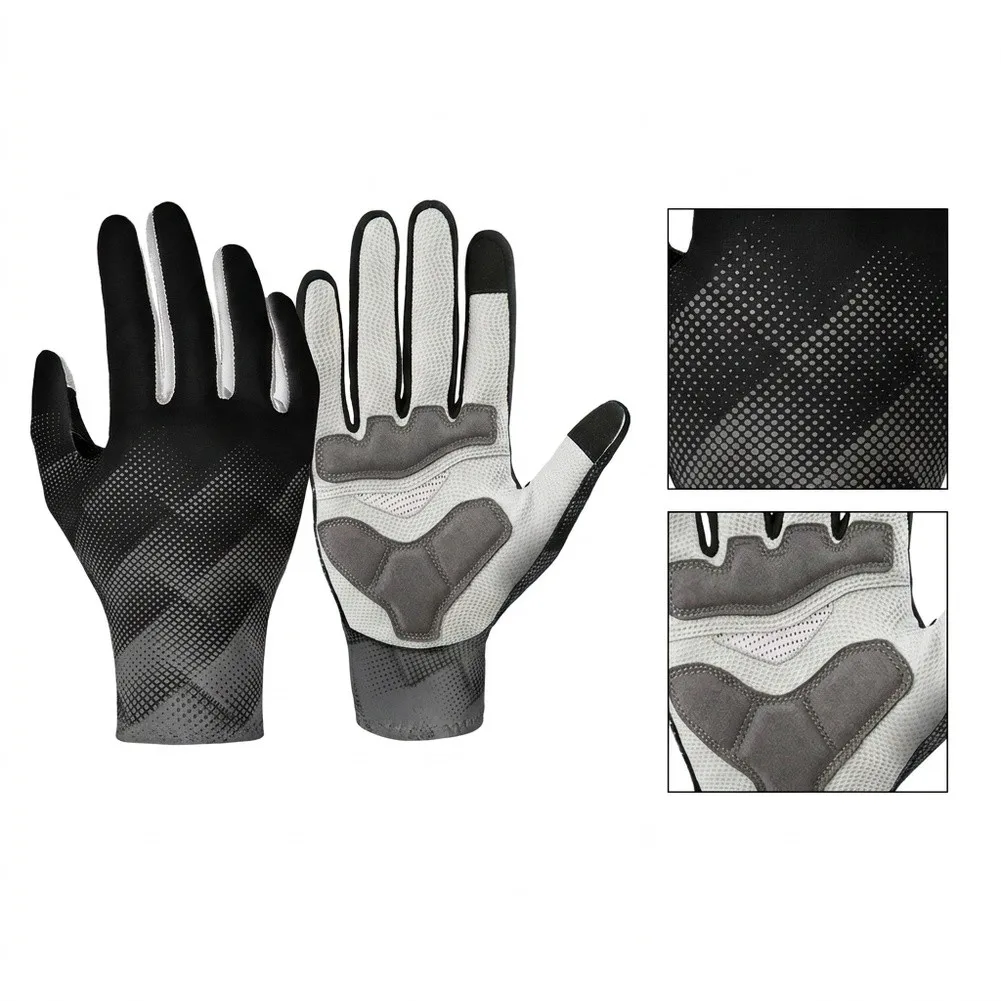 Full Finger Bike Riding Gloves Made of Stretch Fabric with Thickened Palm Padding Touchscreen Use Spring Autumn Winter