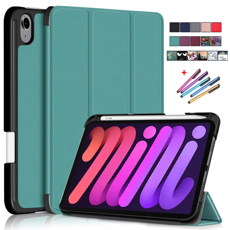 Case For iPad Mini 6 Case With Pencil Holder Tri-Fold Leather Magnetic Stand Tablet Funda For iPad Mini 6 2021 Case 8.3 inch