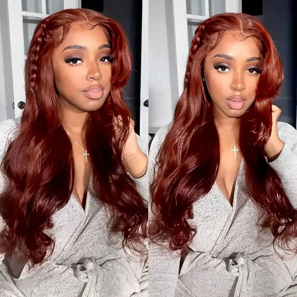 

200% Density Pre Plucked Reddish Brown Body Wave Wig 5x5 HD Lace Front Human Hair Wigs with Friendly for Beginner Byebye Slip