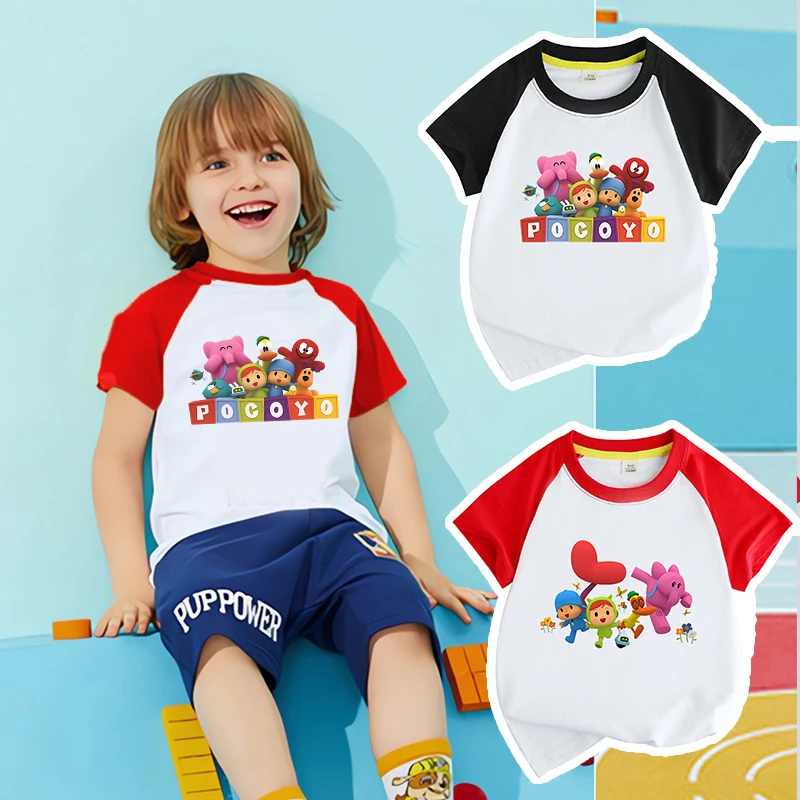 POCOYOES t-shirt per bambini estate top ragazze ragazzi manica corta bambino morbido t-shirt abbigliamento coreano per bambini 2024