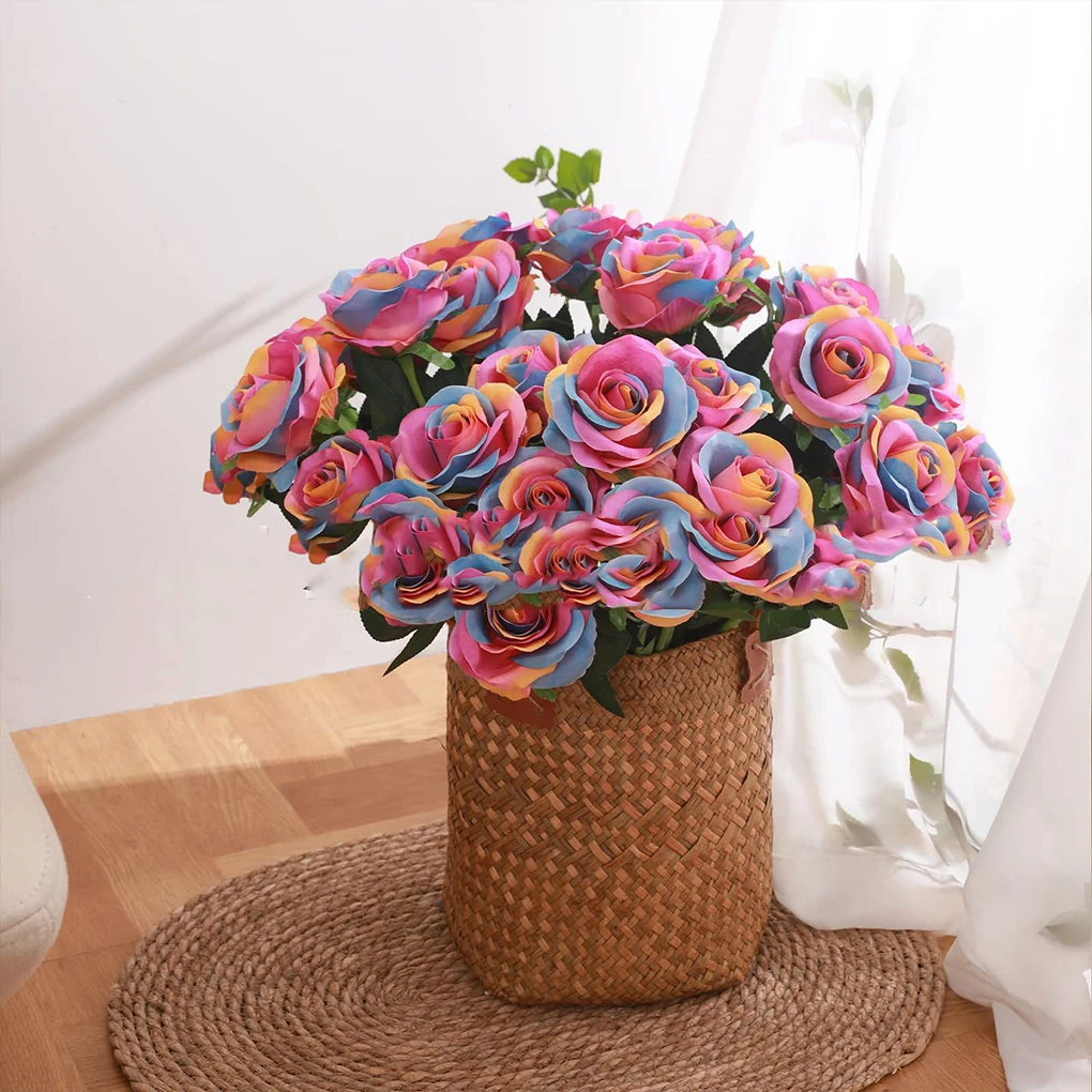 2piece Simulated Roses Colorful And Vibrant High Simulation For Wedding Setting And High Cost-effectiveness Light Rainbow