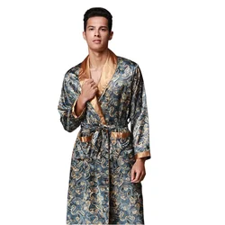 Mens Summer Paisley Print Silk Robes Male Senior Satin Sleepwear Pajamas Long Kimono Dressing Gown Bathrobe For Man