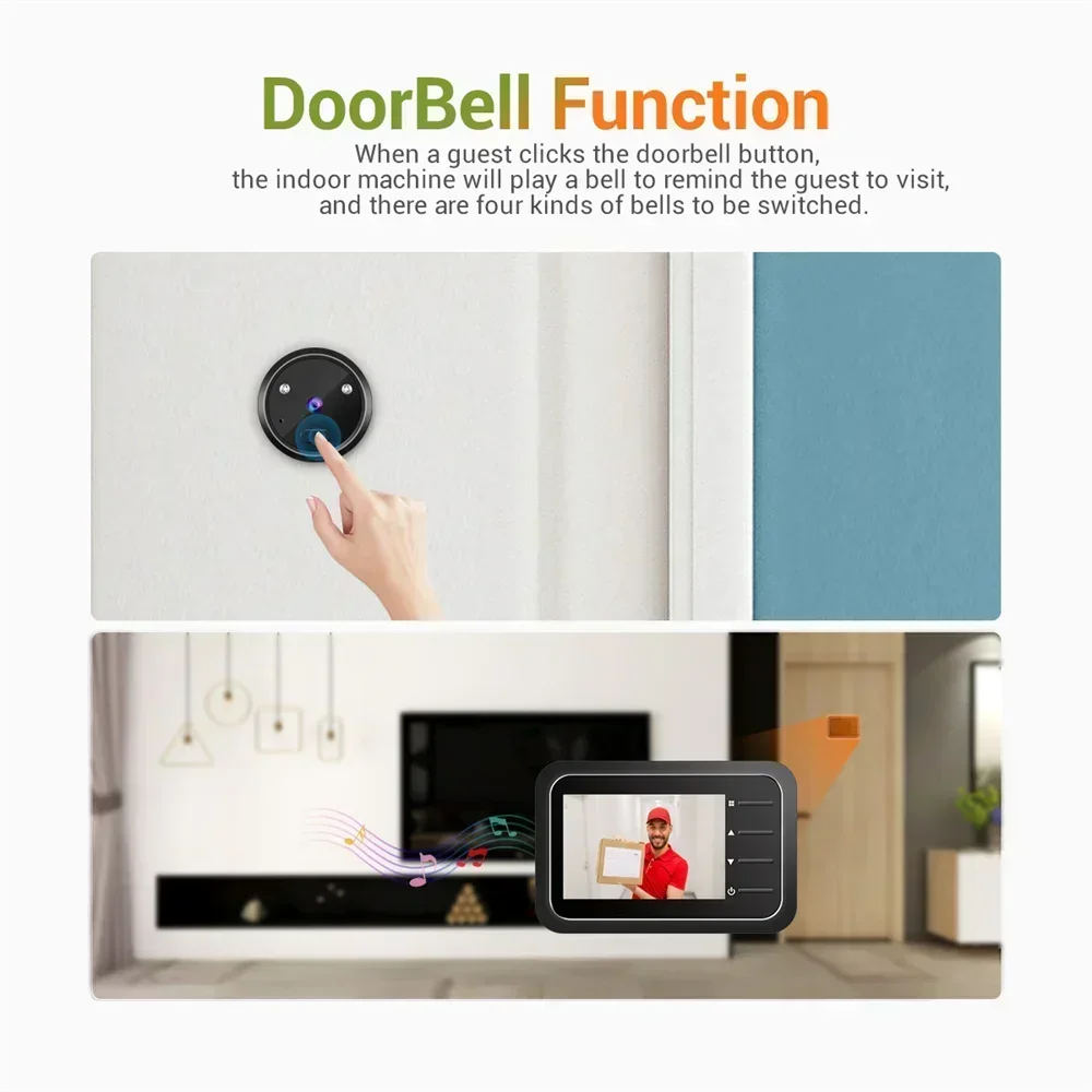 Video Peephole Doorbell Camera Video-eye Auto Record Electronic Ring Night View Digital Door Viewer Entry Home Security