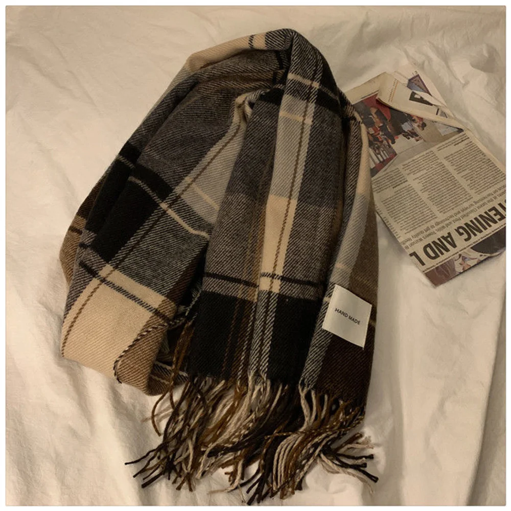 Women\'s Fall Winter Scarf Classic Tassel Plaid Scarf Warm Soft Chunky Large Blanket Wrap Shawl Scarves hat034