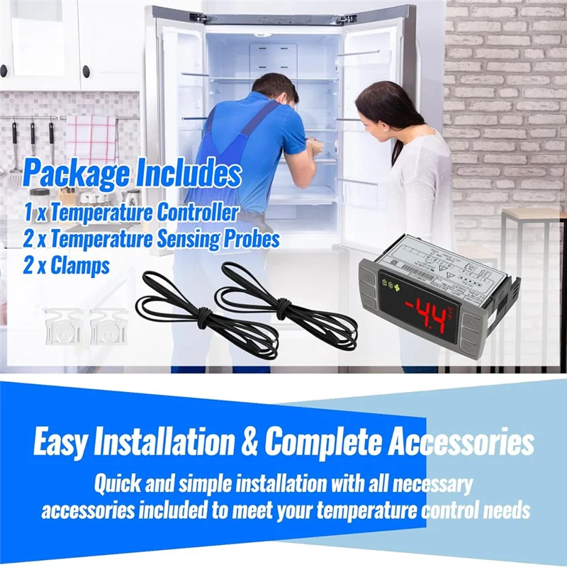 News XR02CX-4N1F1 Universal Temperature Controller Replacement With Sensor Probe For 120V 50-60Hz Commercial Refrigerators