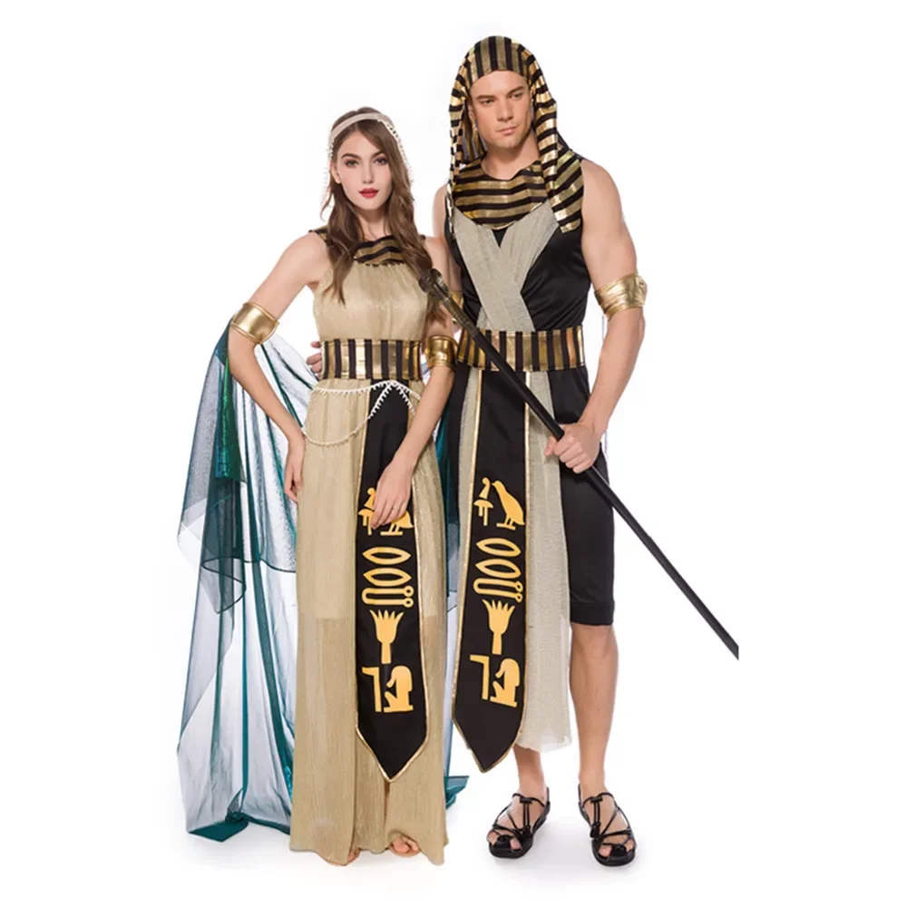 Adult Women Man Deluxe Cleopatra Egyptian Pharaoh Costume Halloween Ancient Greek Queen Goddess Fantasia Fancy Dress