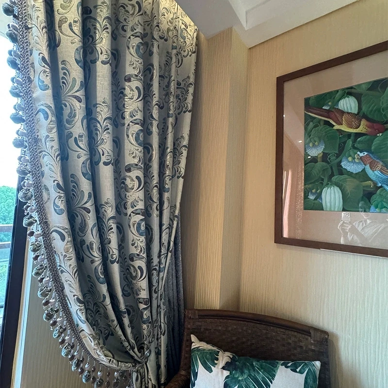 

New Chinese Style Decor Classic Phoenix Luxury Curtains for Living Dining Room Bedroom Blackout Jacquard Fabric White Tulle