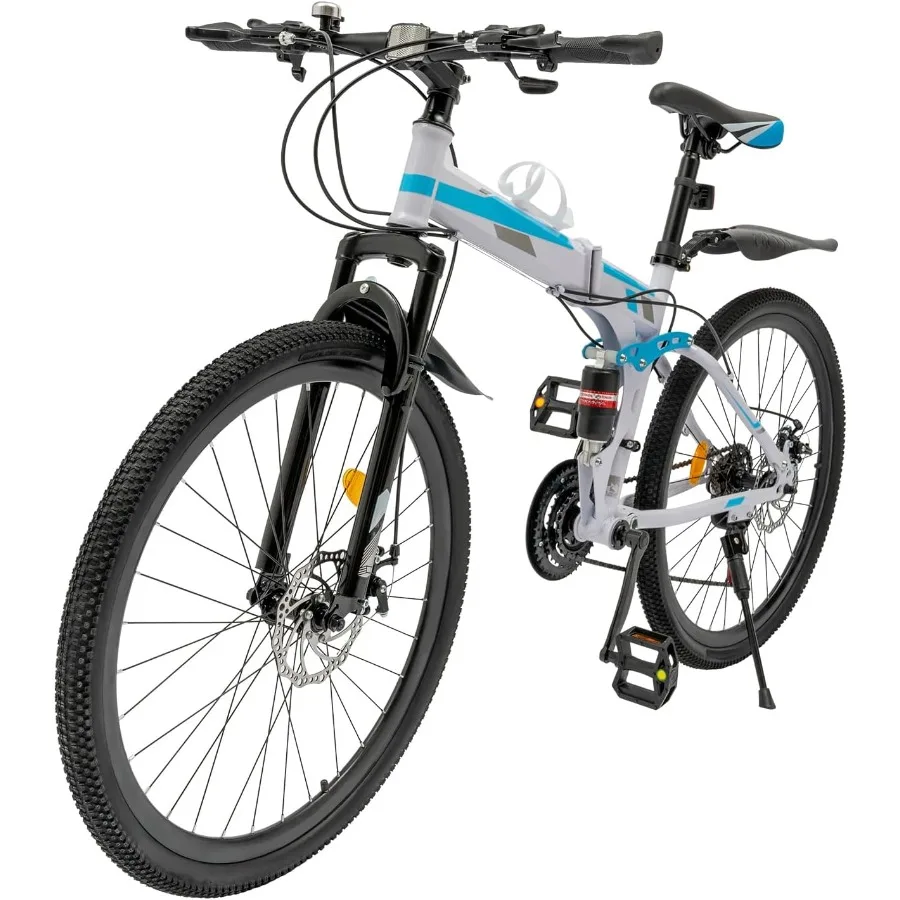 

Foldable 26 inch Outdoor Mountain Bike for Adults 21 Speeds with Full Suspension and Dual Disc Brakes High Carbon Steel Frame I