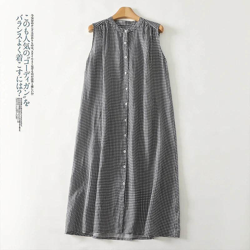 

Летние женские длинные рукава Dr Artistic Simple irt Dr Plaid Print Прямой крой Тонкое полиэфирное волокно круглые Ne Mid...