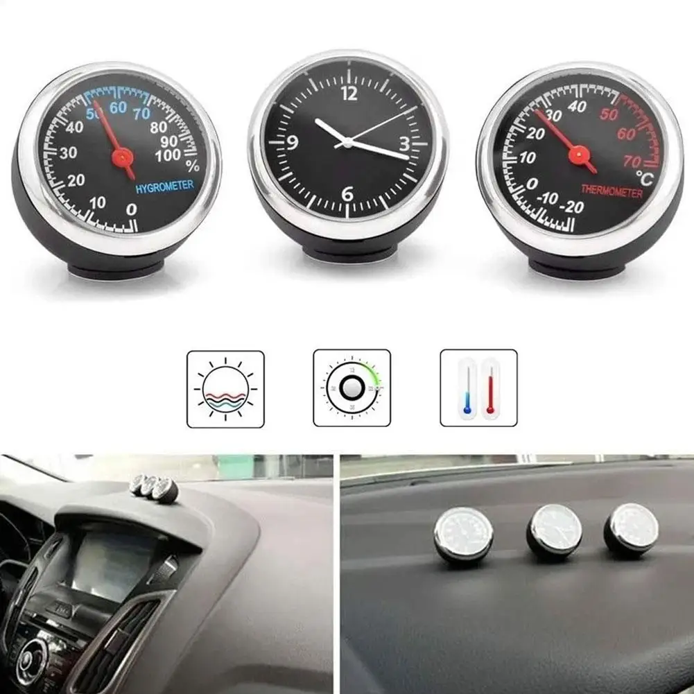 Mini Automobile Display Clock Car Accessory Auto Watch Thermometer Hygrometer Gauge Ornament - Dashboard Decoration