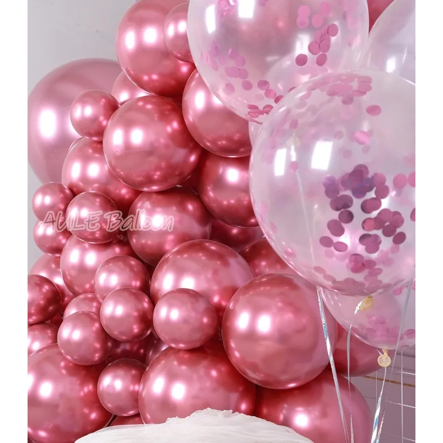 100 pièces ballons rose métallisé différentes tailles 18 12 10 5 pouces Chrome Latex brillant ballons à hélium décoration de fête pour anniversaire