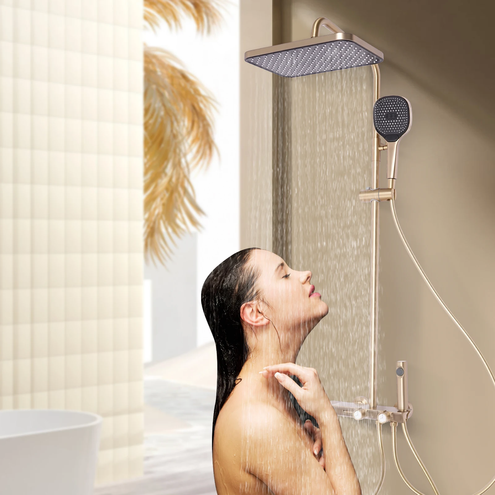 Thermostatisches Duschset, mit Kopfbrause und Handbrause, wandmontiertes, verstellbares Duschset für Hotels und Privathaushalte, G1/2-Anschluss – Detail 4
