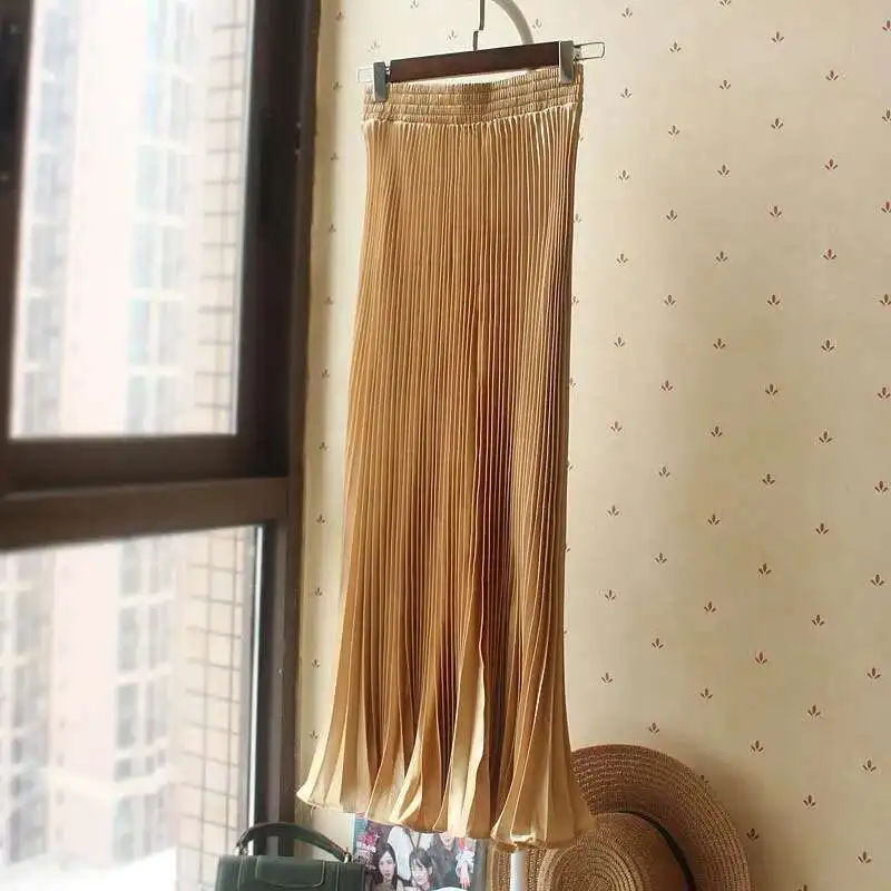 

Elastic High Waist Summer Skirts Women Fashion Pleated Skirt Long Maxi Autumn Winter Skirts Faldas Mujer Moda 2022 Jupe Femme