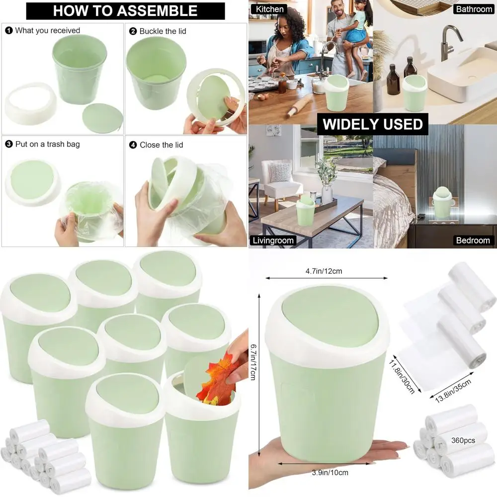 

Green Mini Swing-Lid Wastebasket, 8-Pack, for Home and Office Desk Use