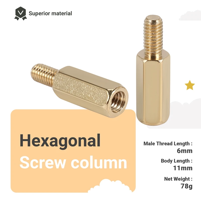 50 Pcs M3 Male x M3 Female 11mm Length Brass Screw Thread PCB Stand-off Spacers-A27I