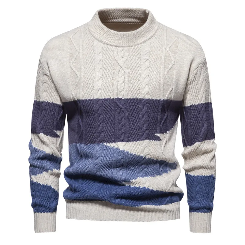 Men's Casual Autumn and Winter New Fashion Color Matching Versatile Knitted Bottom Sweater