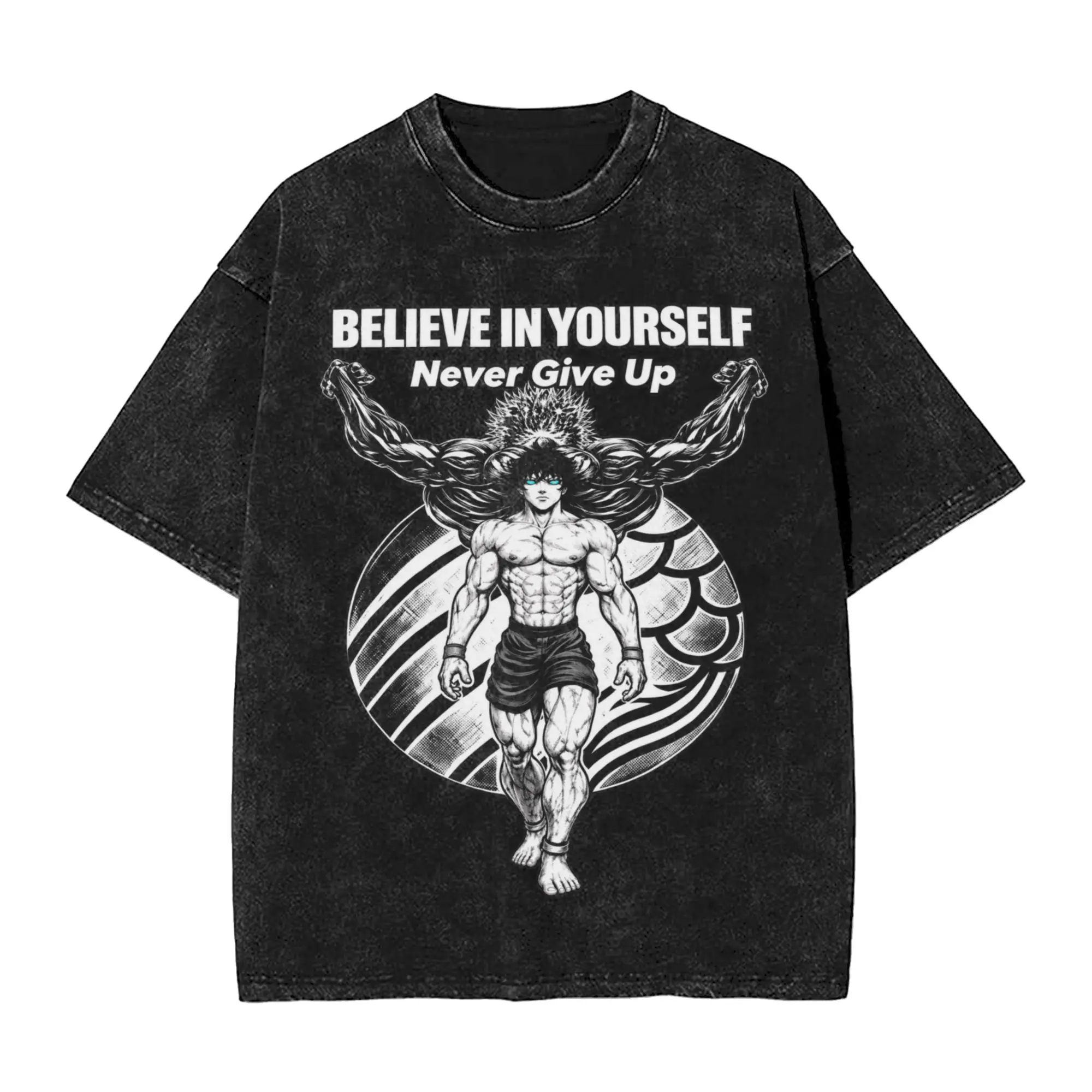 Funny Baki Hanma Grappler Martial Arts Gym Fitness Believe in Yourself T-Shirt for Men O Neck Washed Short Sleeve Tees Clothes