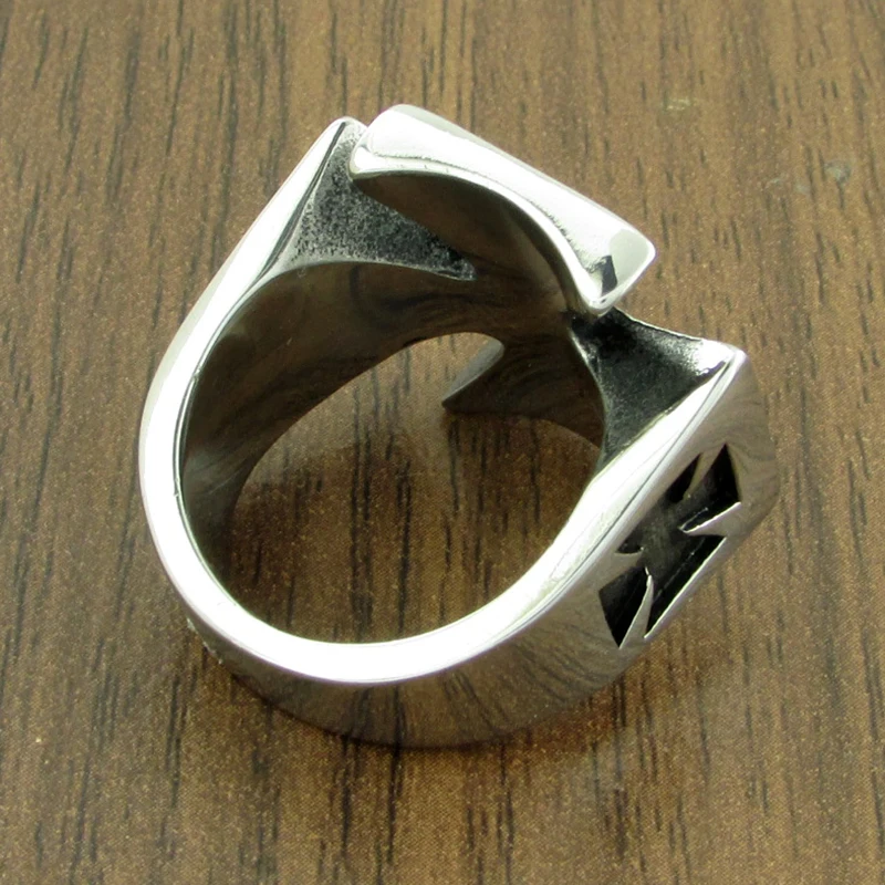 Punk US Size 7-14# 316L Stainless Steel High Quality Black Enamel Iron Cross Ring Man Biker Jewelry